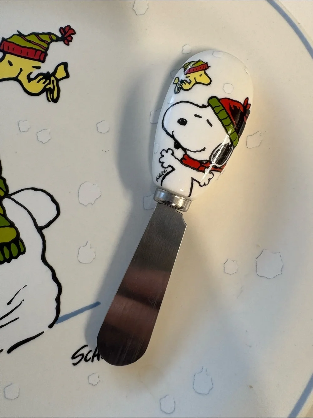 Peanuts Snoopy Snowman Holiday Serving Platter, Charcutie Tray with spreader
